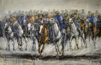 Naeem Rind, 32 x 48 Inch, Acrylic on Canvas, Buzkashi Painting, AC-NAR-050